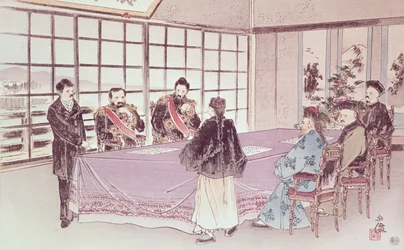 Les ministres japonais I-Tso et Mou-Tsou discutent avec l